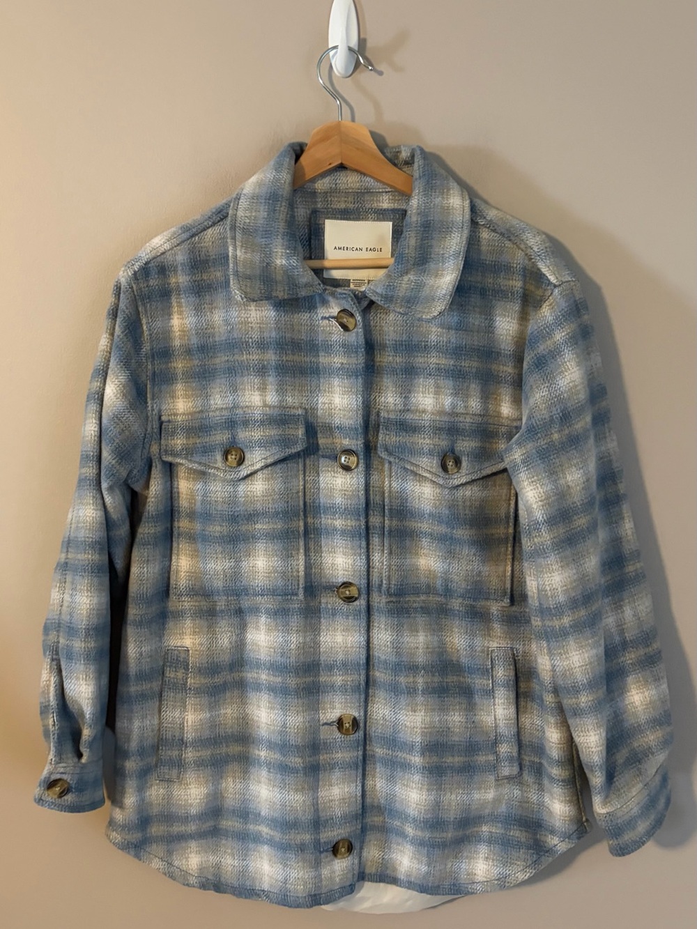 American Eagle Outfitters Blue and White Plaid Utility Shacket